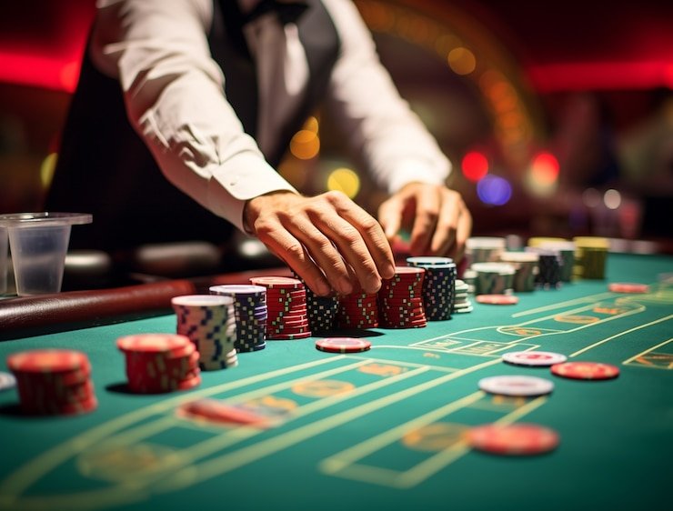Dealer profesional ayukplay membagikan kartu di meja Dragon Tiger Live